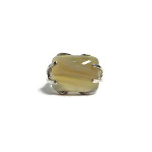 925 Sterling Silver Agate Ring, Natural Agate Ring Size 7.5, Custom Made